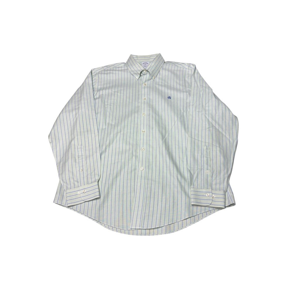 Brooks Brothers 346 Slim Fit Non-Iron Supima Cotton Striped Shirt Mens XL Green
